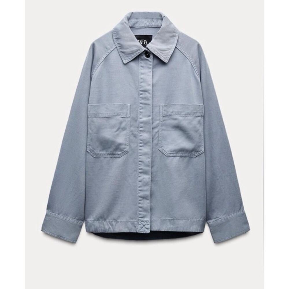 ZARA Lyocell Chambray Utility Overshirt Womens Size M - Picture 1 of 5